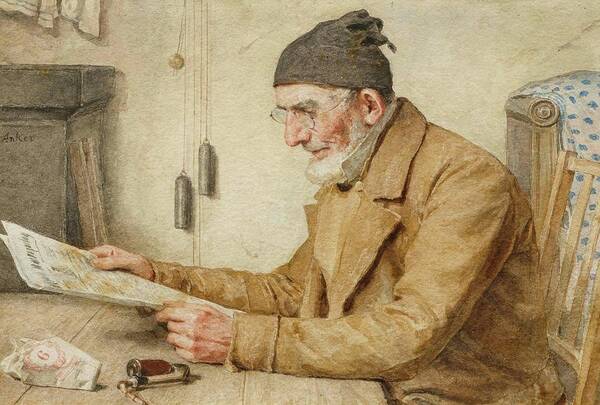Anker Art Print featuring the painting Man Reading The Newspaper by Albert