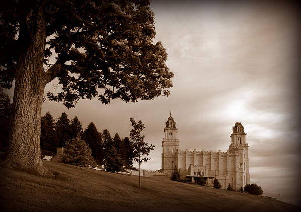 Temple Art Print featuring the photograph Manti Utah LDS Temple Sepia by Nathan Abbott