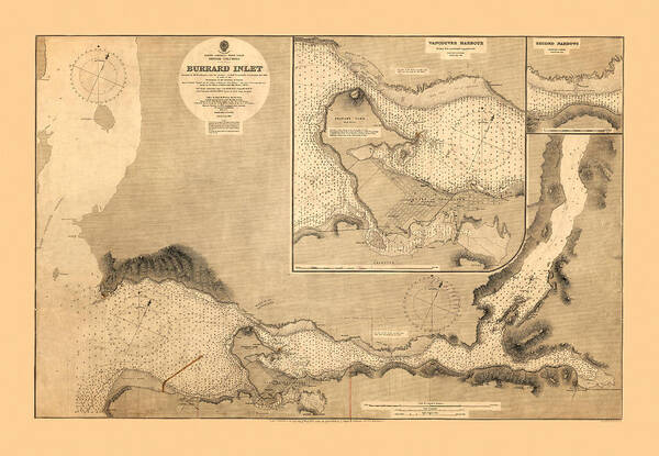 Map Of Burrard Inlet Art Print featuring the photograph Map Of Burrard Inlet 1891 by Andrew Fare