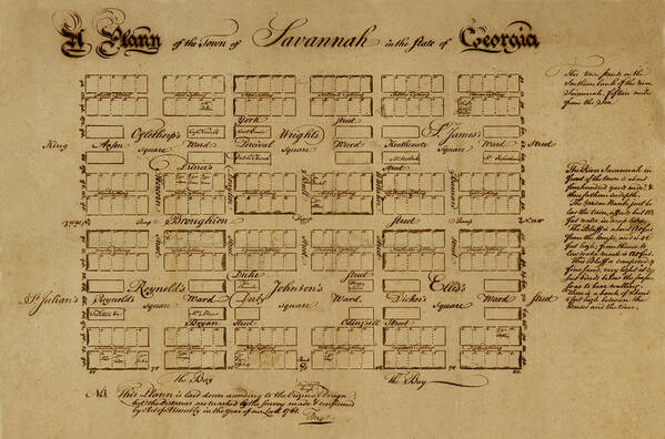 Savannah Art Print featuring the photograph Map Of Savannah 1761 by Andrew Fare