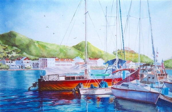 Watercolor Painting Art Print featuring the painting Maragot Harbor by Laura Lee Zanghetti