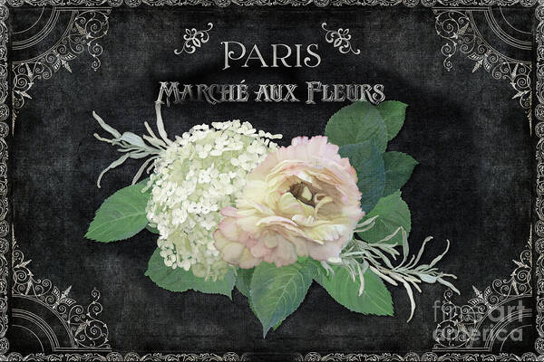 Vintage Art Print featuring the painting Marche aux Fleurs 4 Vintage Style Typography Art by Audrey Jeanne Roberts