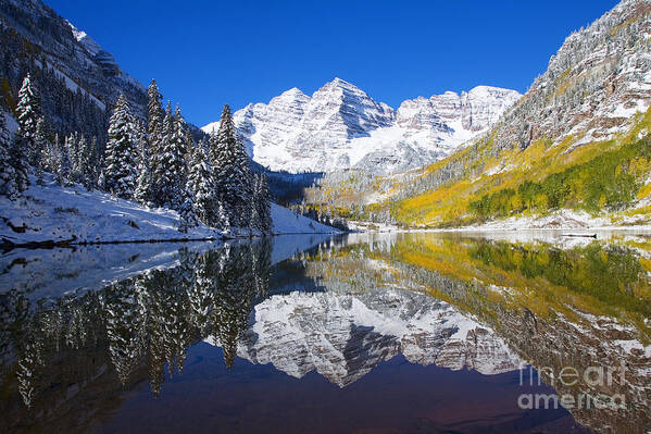 Aspen Art Print featuring the photograph Maroon Lake and Bells 1 by Ron Dahlquist - Printscapes