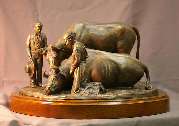 Bronze Art Print featuring the photograph Mary Feilding Smith praying for her ox bronze sculpture by Kim Corpany