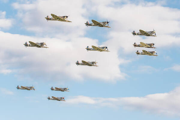 Duxford Battle Of Britain Airshow 2015 Art Print featuring the photograph Massed Spitfires by Gary Eason