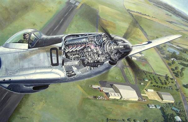 Mustang. Merlin Aircraft Engine. Cutaway Engine. Scone Airport. Col Pay 07 Mustang. North American P51 Mustang. Art Print featuring the painting Merlin Magic over Scone by Colin Parker