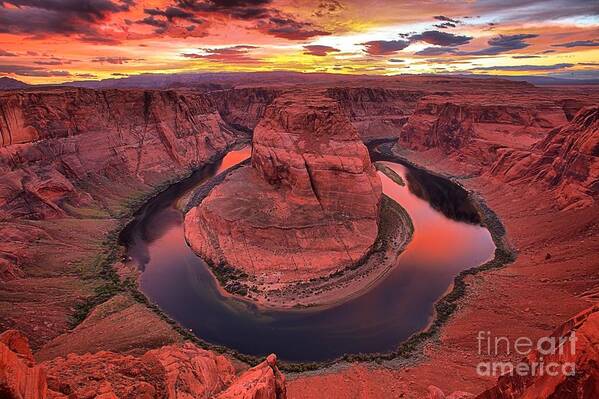 Horseshoe Bend Art Print featuring the photograph Metallic Skies Over The Colorado by Adam Jewell