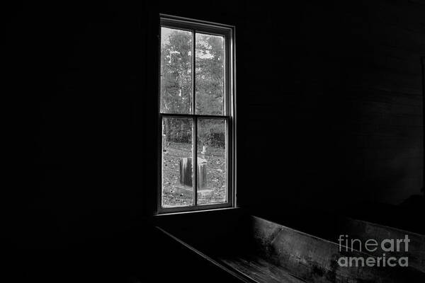Cades Cove Art Print featuring the photograph Methodist Church Window at Cades Cove - B and W by John Greco