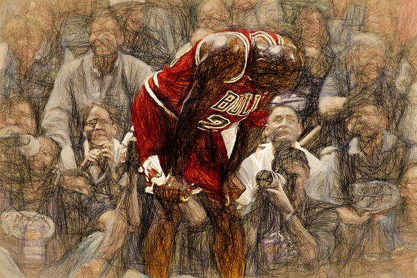 Michael Jordan Art Print featuring the painting Michael Jordan The Flu Game by John Farr