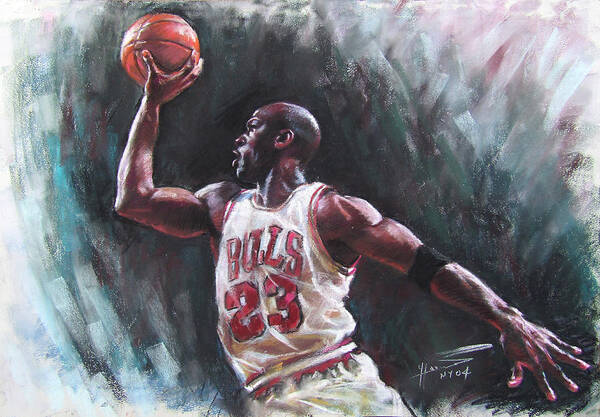 Michael Jordan Art Print featuring the pastel Michael Jordan by Ylli Haruni