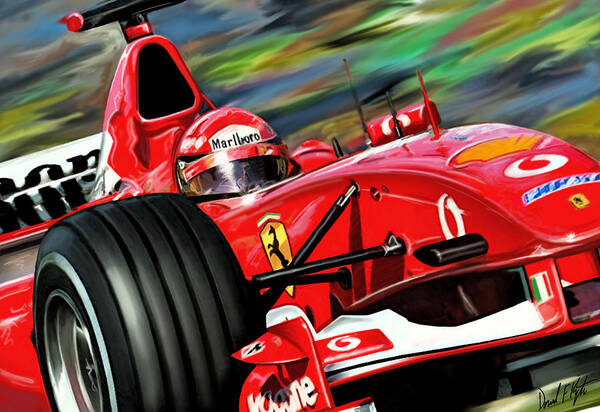 Michael Schumacher Art Print featuring the digital art Michael Schumacher Ferrari by David Kyte