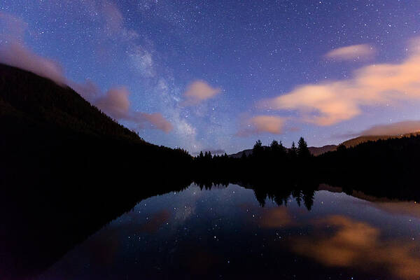 Pond Art Print featuring the digital art Milky Way at Snoqualmie Pass by Michael Lee