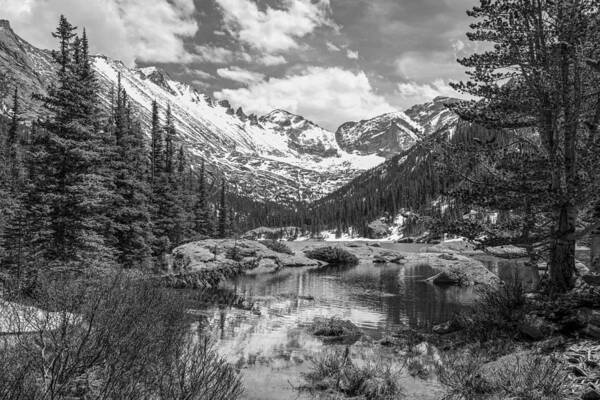 Millls Art Print featuring the photograph Mills Lake Black and White by Aaron Spong