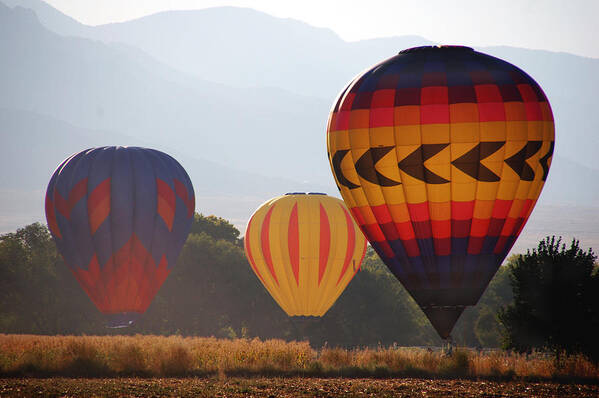 Balloons Art Print featuring the photograph Misty Landings by Kathleen Stephens
