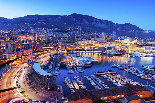 Monaco Art Print featuring the photograph Monaco at Blue Hour Evening by Artur Bogacki