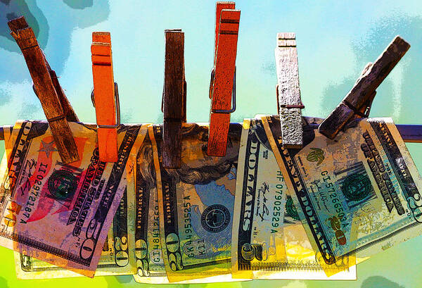 Clothespins Art Print featuring the digital art Money Laundering by Karon Melillo DeVega