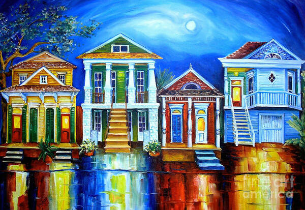 New Orleans Art Print featuring the painting Moon Over New Orleans by Diane Millsap