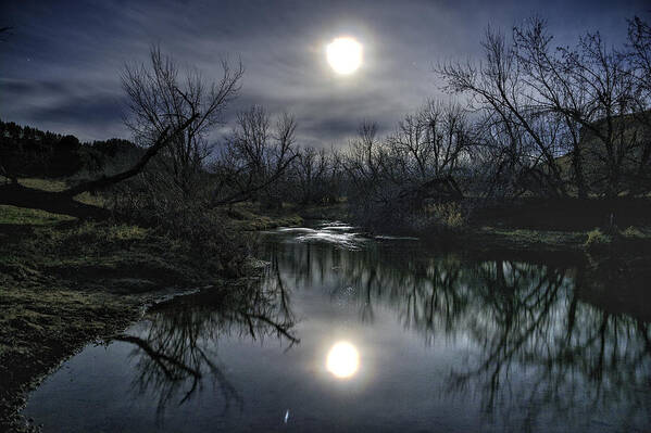 Moon Art Print featuring the photograph Moon over Sand Creek by Fiskr Larsen