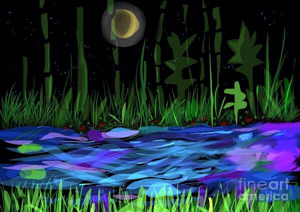 Digital Art Print featuring the digital art Moon Over The River by Joe Roache