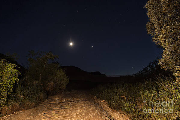 Landscapes Art Print featuring the photograph Moon Venus Jupiter by Melany Sarafis