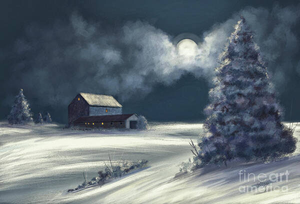 Moon Art Print featuring the digital art Moonshine On The Snow by Lois Bryan