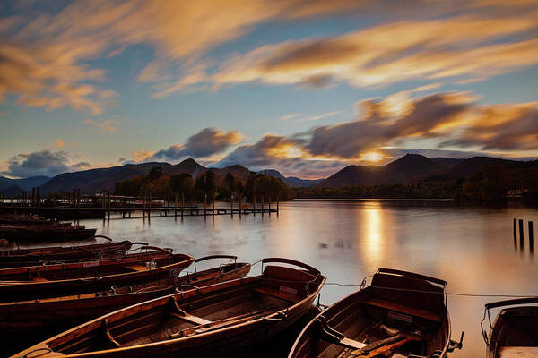 Lake District Art Print featuring the photograph Moored Boats Derwent Water. by Maggie Mccall