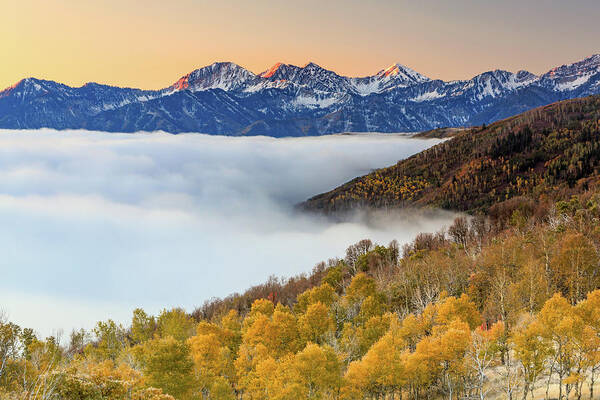 Morning Art Print featuring the photograph Morning fog in the Southern Wasatch. by Wasatch Light