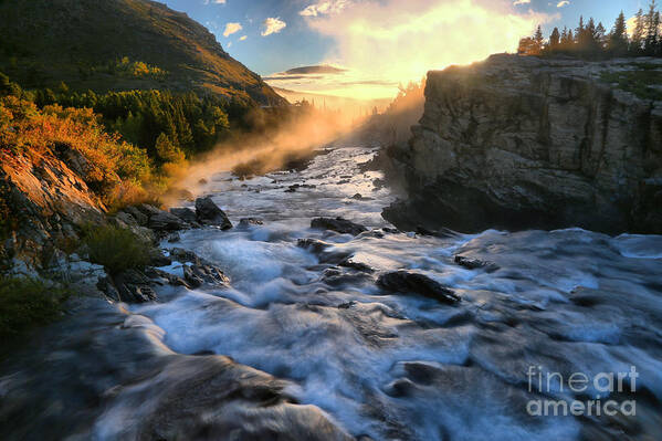 Swiftcurrent Falls Art Print featuring the photograph Morning Swiftcurrent Sunbeam by Adam Jewell