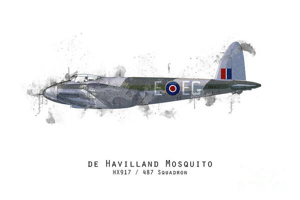 De Havilland Mosquito Art Print featuring the digital art Mosquito Sketch - HX917 by Airpower Art