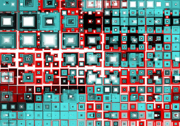 Blue Squares Art Print featuring the digital art Motherboard 2 by Shawna Rowe