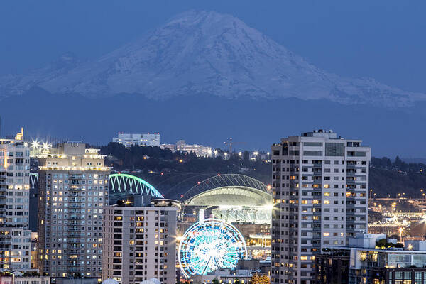 Mount Rainier Art Print featuring the photograph Mount Rainier Over Seattle by Matt McDonald