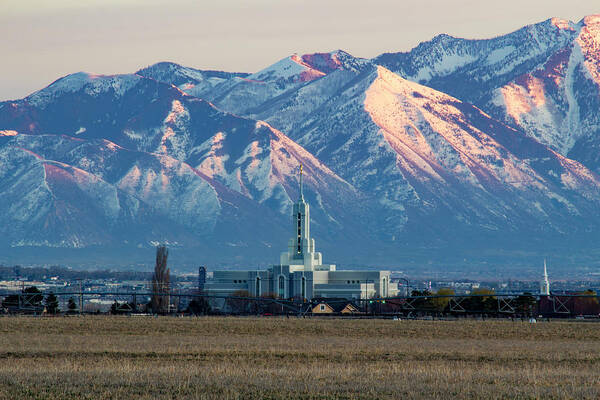 Temple Art Print featuring the photograph Mount Timpanogos Temple at Dusk by K Bradley Washburn