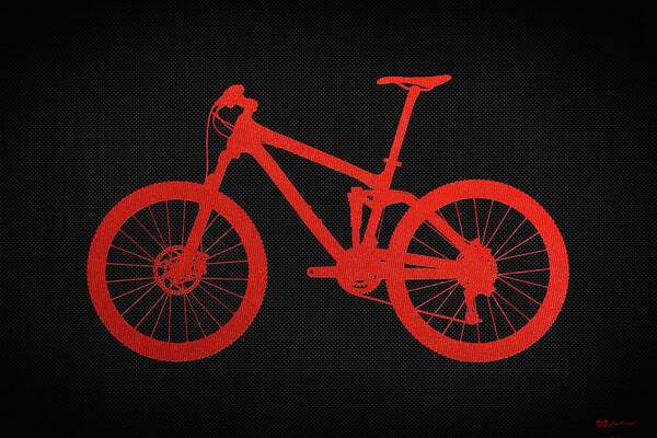 'two-wheel Drive' Collection By Serge Averbukh Art Print featuring the digital art Mountain Bike Silhouette - Red on Black Canvas by Serge Averbukh