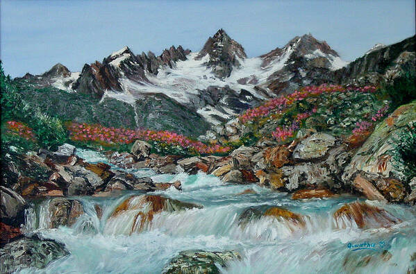 Mountain Art Print featuring the painting Mountain Stream by Quwatha Valentine
