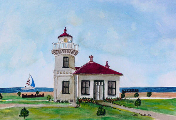 Lighthouse Paintings Art Print featuring the painting Mukilteo Lighthouse by Mary Gaines