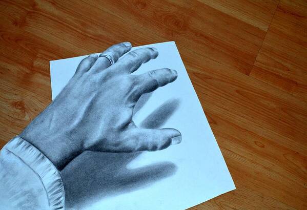 Charcoal Art Print featuring the drawing My Left Hand by Alan Conder