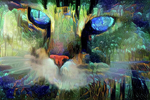 Cats Art Print featuring the digital art Mystical Cat Art by Peggy Collins