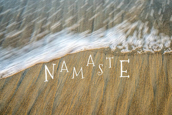 Namaste Art Print featuring the mixed media Namaste On The Beach by Joseph S Giacalone