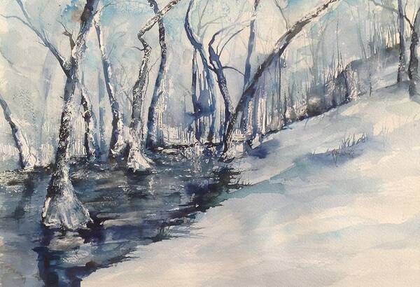 North Little Rock Art Print featuring the painting Nancy's Creek Winter of 2012 by Robin Miller-Bookhout