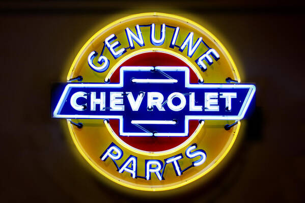 Neon Sign Art Print featuring the photograph Neon Genuine Chevrolet Parts Sign by Mike McGlothlen