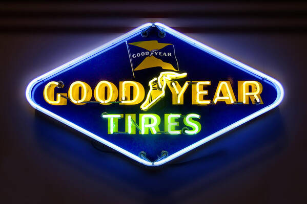 Transportation Art Print featuring the photograph Neon Goodyear Tires Sign by Mike McGlothlen