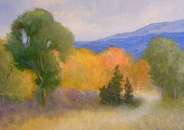 New England Fall Landscape Mountains Colorful Fields Trees Art Print featuring the painting New England Fall by Scott W White