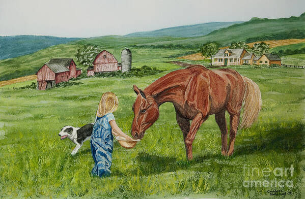 Country Kids Art Art Print featuring the painting New Friends by Charlotte Blanchard