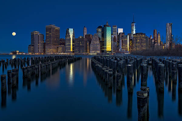 World Trade Center Art Print featuring the photograph New York City Moonset by Susan Candelario