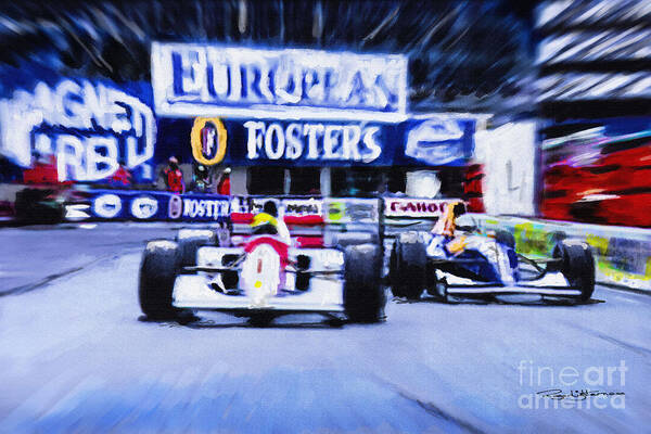 Nigel Mansell Art Print featuring the digital art Nigel Mansell v Ayrton Senna by Roger Lighterness