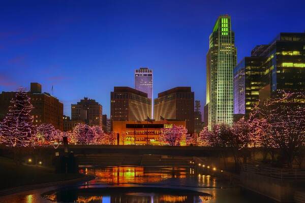 Omaha Nebraska Art Print featuring the photograph Night Cityscape - 2 - Omaha - Nebraska by Nikolyn McDonald