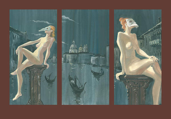 Painting Art Print featuring the painting Night in Venice. Triptych by Igor Sakurov