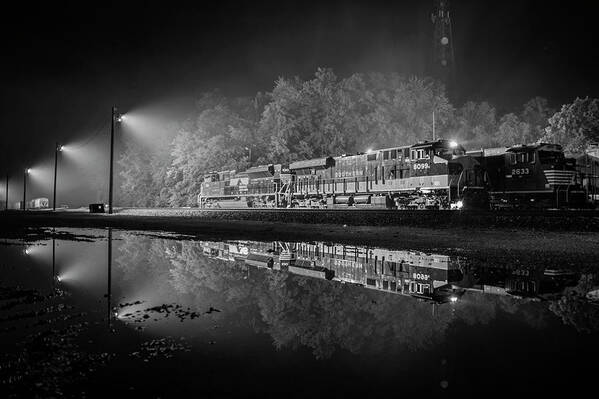 #railroad #railroads Train #trains Art Print featuring the photograph NS Heritage 8099, Southern Unit in Black and White by Jim Pearson