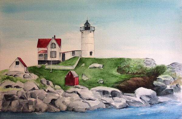 Nubble Lighthouse Art Print featuring the painting Nubble Lighthouse by Ellen Canfield