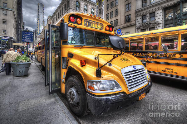 Yhun Suarez Art Print featuring the photograph NYC School Bus by Yhun Suarez